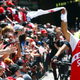 TORONTO, ON - JUNE 17: Toronto Raptors Superfan Nav Bhatia walks along the road during the Toronto Raptors Victory Parade on June 17, 2019 in Toronto, Canada. The Toronto Raptors beat the Golden State Warriors 4-2 to win the 2019 NBA Finals.